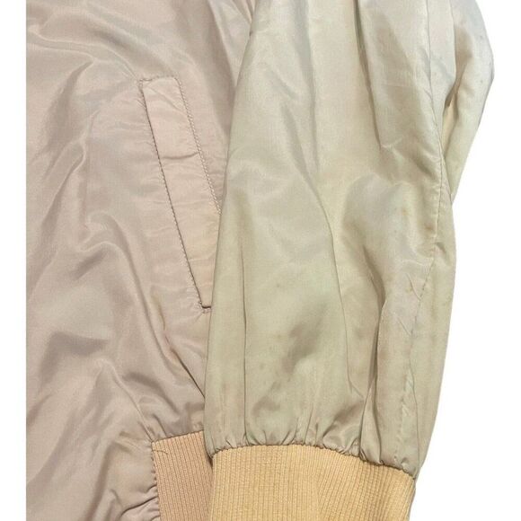 Izod Bomber Jacket Tan Cream Vintage Lacoste Mens Medium Beige Retro Mr Rogers - Picture 4 of 8